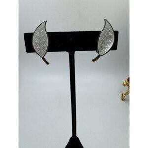 David Andersen Sterling Silver Leaf Earrings Norway Vintage Norwegian Estate